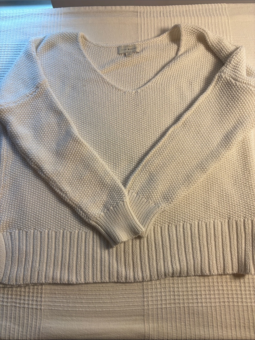 Lucky Brand Soft white V-Neck Knit Sweater